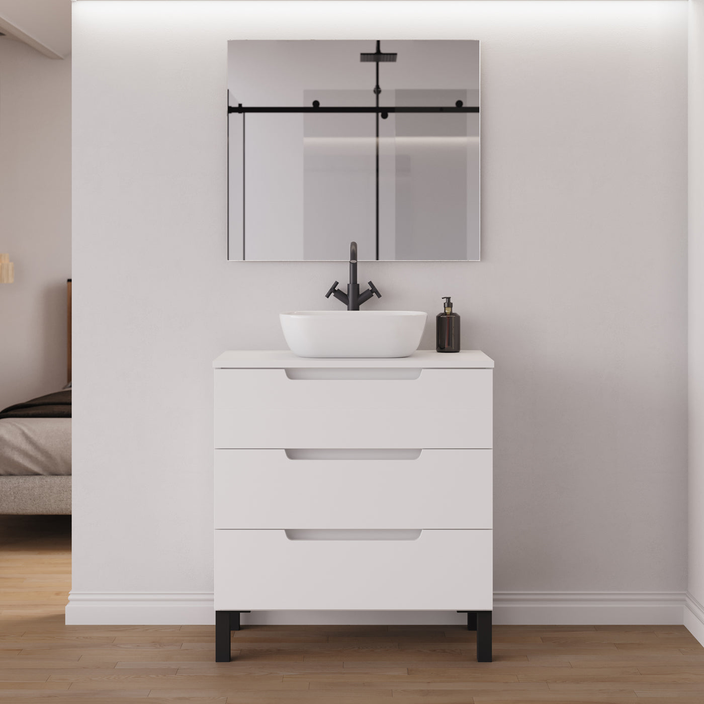 Meuble salle de bain RIZA 80cm blanc vasque zeus miroir