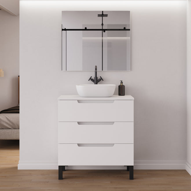 Meuble salle de bain RIZA 80cm blanc vasque zeus miroir