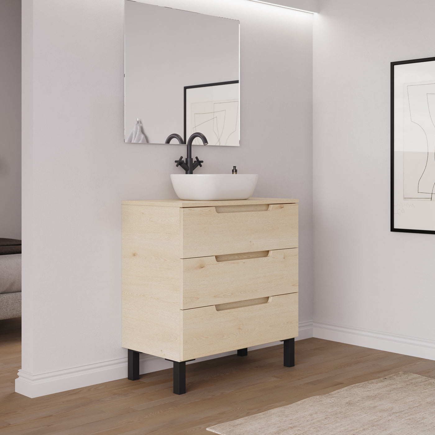 Ambiance meuble salle de bain RIZA 80cm calima vasque zeus vue profil