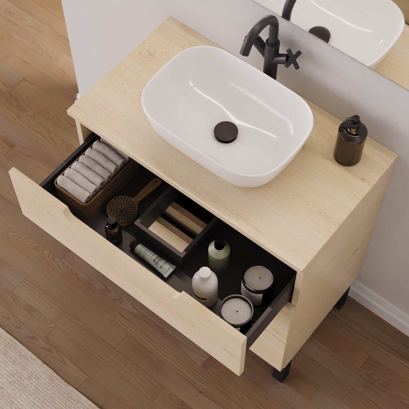 Meuble salle de bain RIZA 80cm calima vasque zeus vue dessus