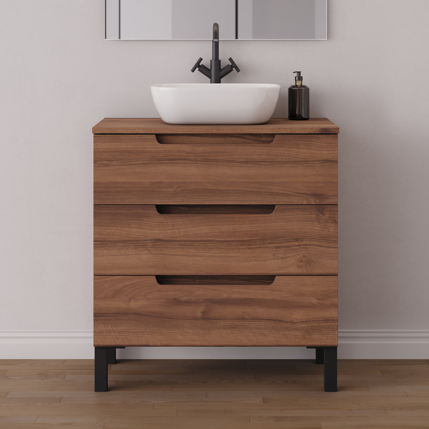 Meuble salle de bain RIZA 80cm noyer vasque zeus