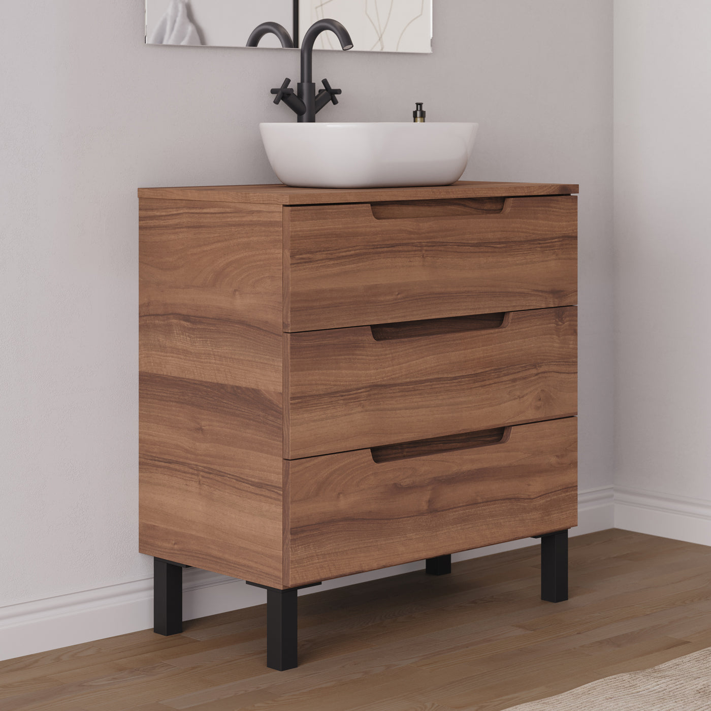 Meuble salle de bain RIZA 80cm noyer vasque zeus vue profil