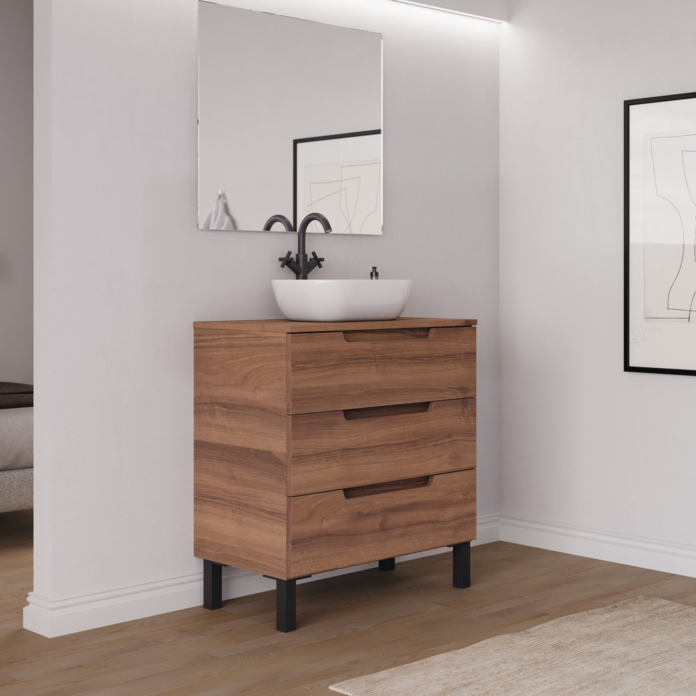 Ambiance meuble salle de bain RIZA 80cm noyer vasque zeus vue profil