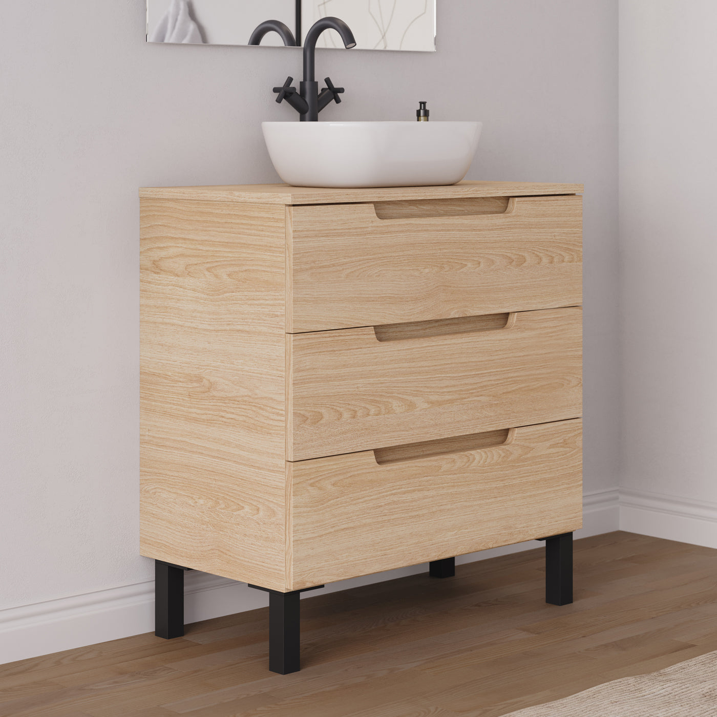 Meuble salle de bain RIZA 80cm roble era vasque zeus vue profil