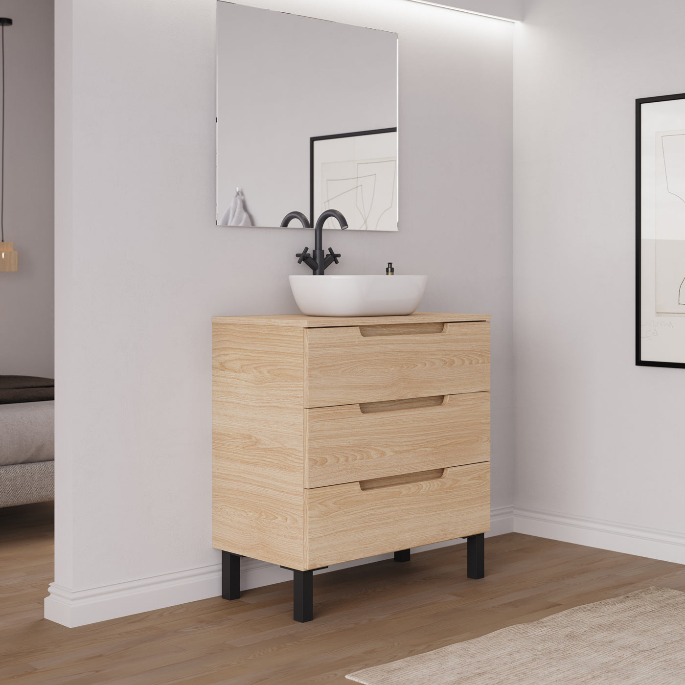 Ambiance meuble salle de bain RIZA 80cm roble era vasque zeus vue profil