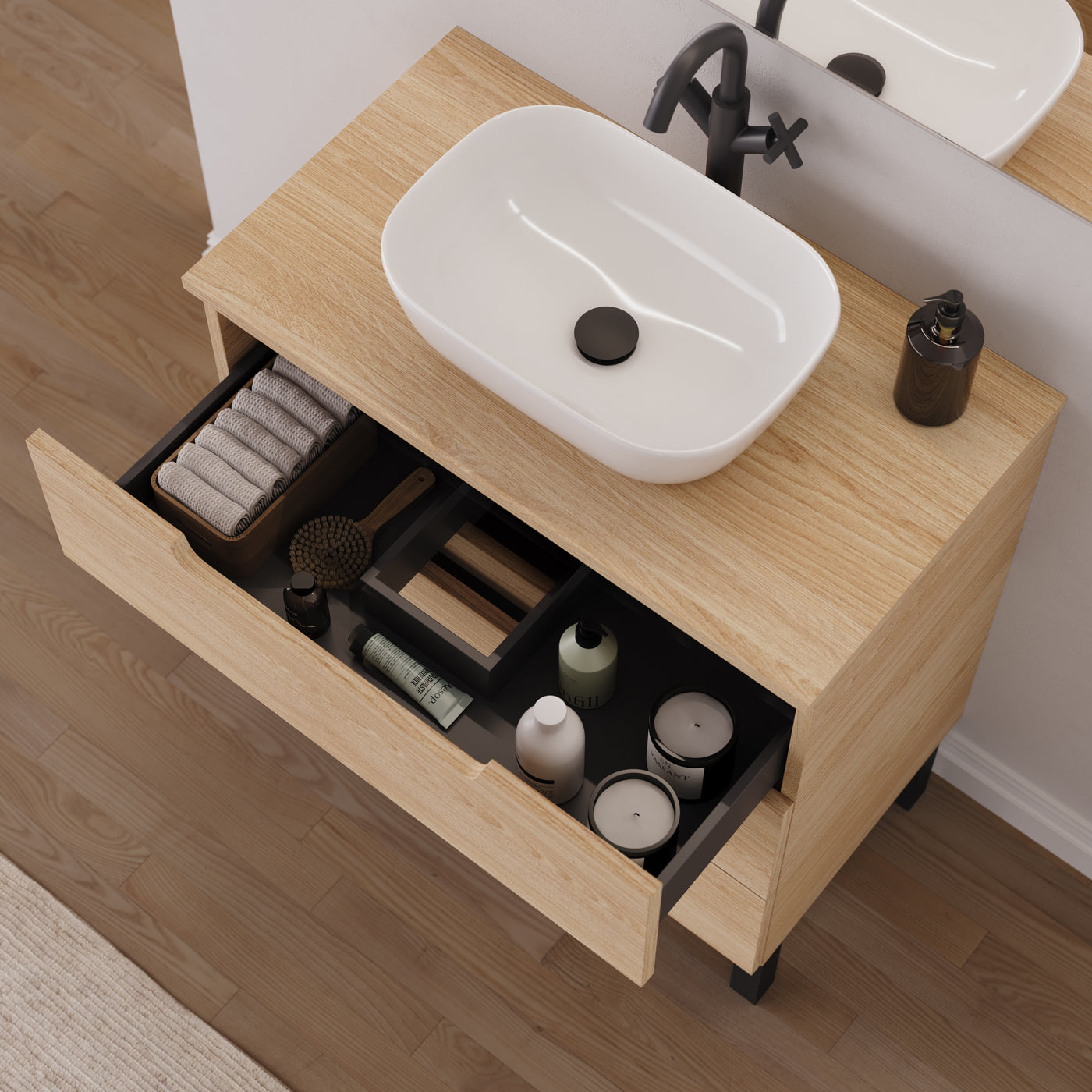 Meuble salle de bain RIZA 80cm roble era vasque zeus vue dessus