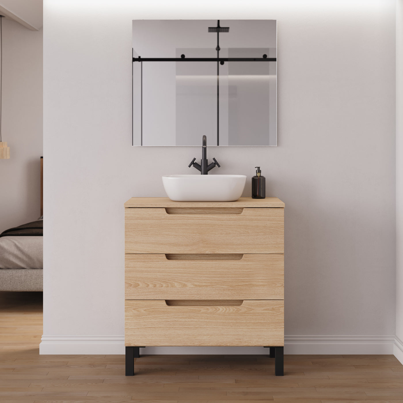 Ambiance meuble salle de bain RIZA 80cm roble era vasque zeus