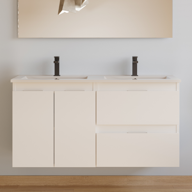 Meuble de salle de bain 120cm double vasque - 2 portes et 2 tiroirs - sans miroir - ROSIE