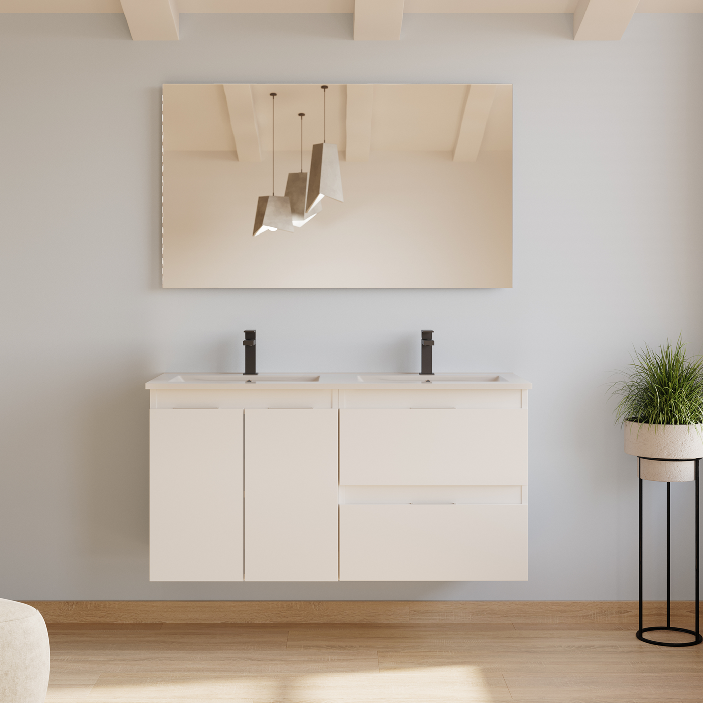 Meuble de salle de bain 120cm double vasque - 2 portes et 2 tiroirs - sans miroir - ROSIE