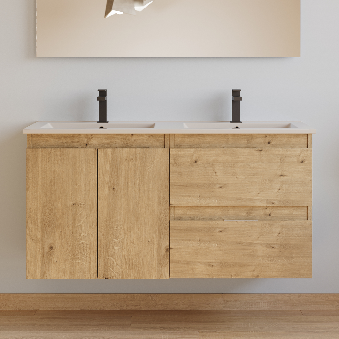 Meuble de salle de bain 120cm double vasque - 2 portes et 2 tiroirs - sans miroir - ROSIE