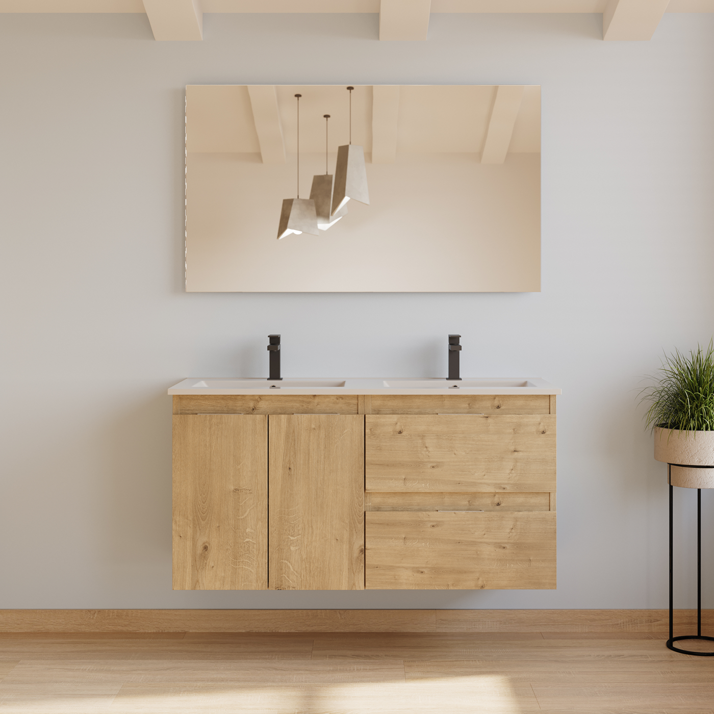 Meuble de salle de bain 120cm double vasque - 2 portes et 2 tiroirs - sans miroir - ROSIE