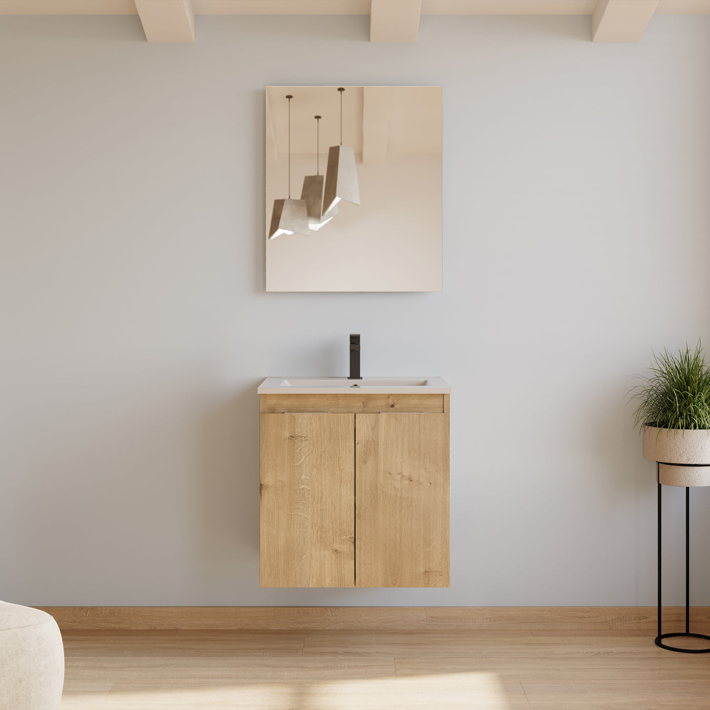 Meuble de salle de bain 60cm simple vasque - 2 portes - ROSIE