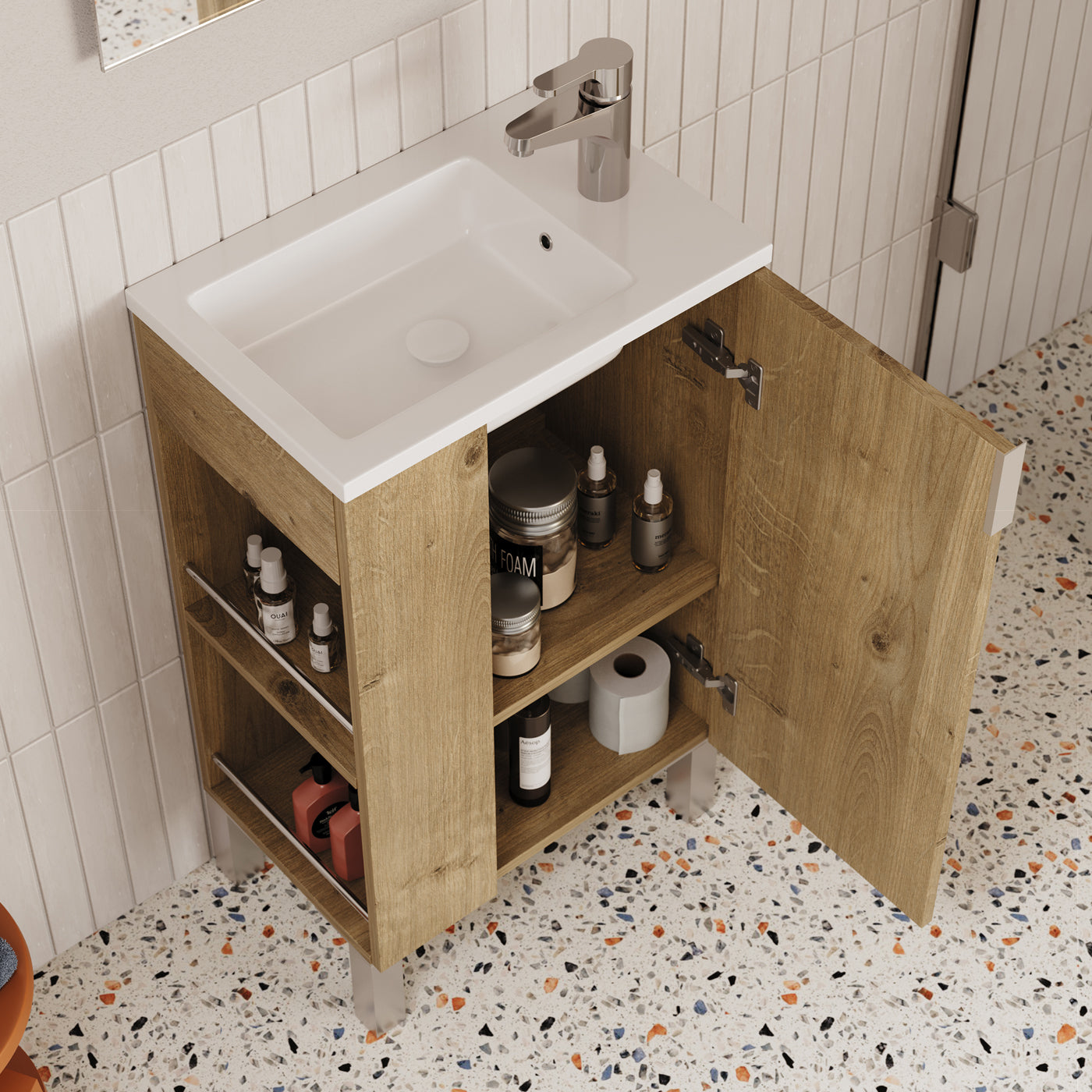 Meuble lave-mains 50 x 33 cm avec miroir - RUBEN