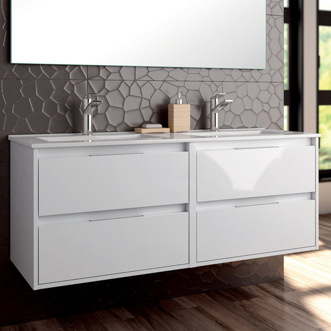 Meuble de salle de bain 120cm double vasque - 4 tiroirs - sans miroir - IRIS