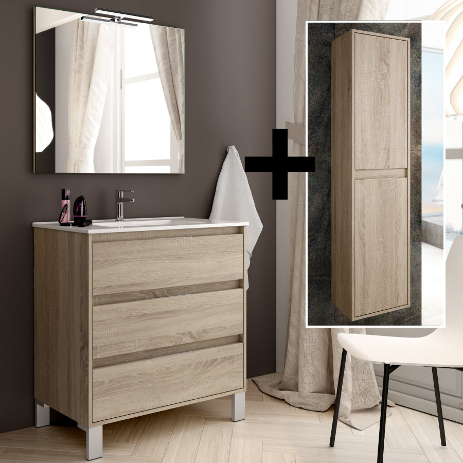 Ensemble meuble de salle de bain 80cm simple vasque + colonne de rangement TIRIS
