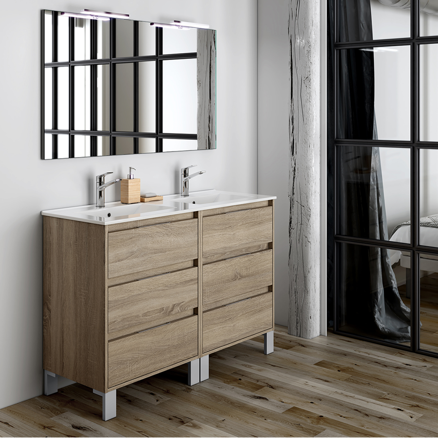 Ensemble meuble de salle de bain 120cm double vasque + colonne de rangement TIRIS