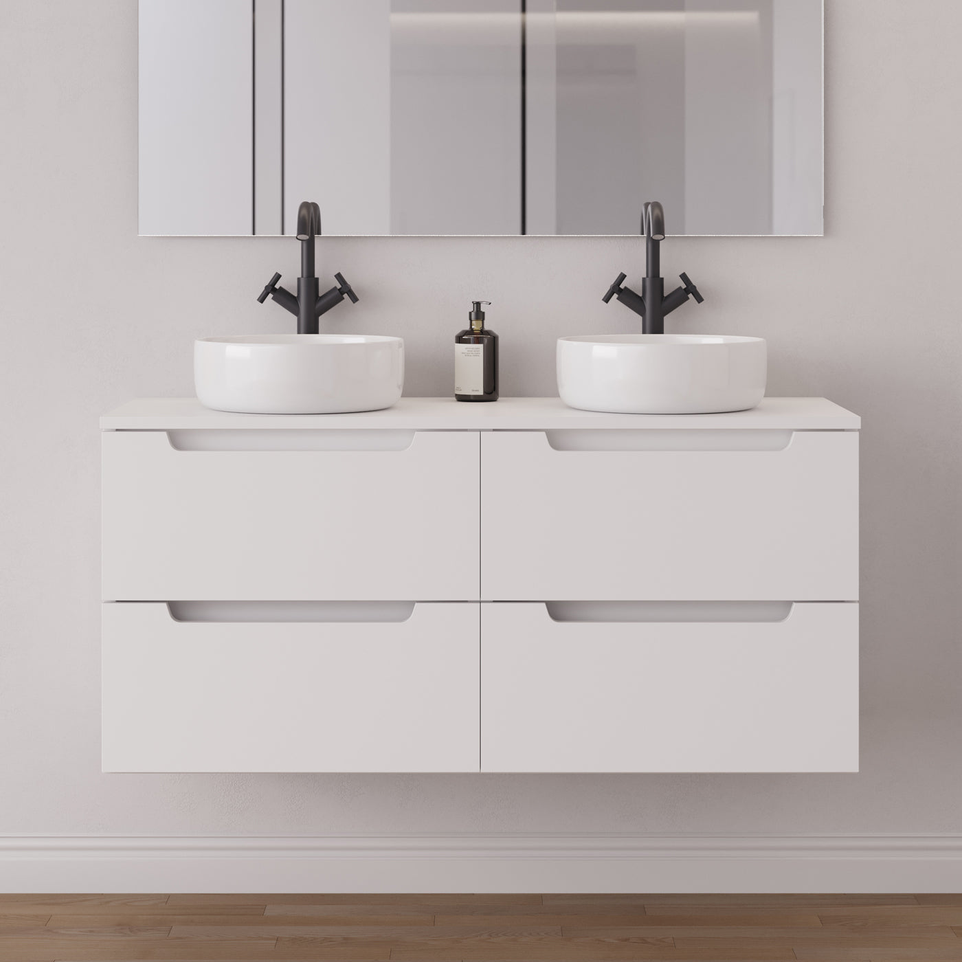 Meuble salle de bain SONRIZA 120cm 4 tiroirs blanc double vasque ares