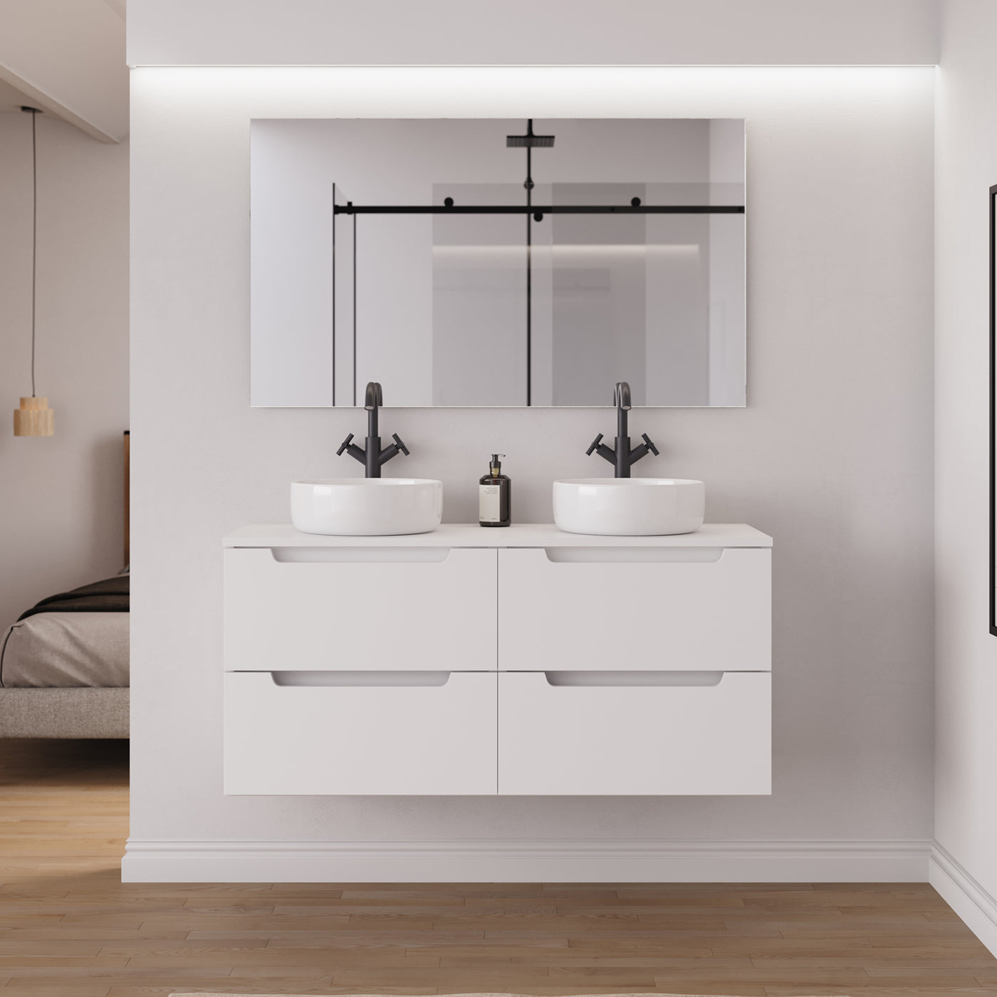 Ambiance Meuble salle de bain SONRIZA 120cm 4 tiroirs blanc double vasque ares