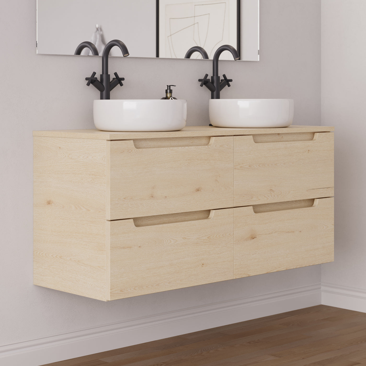 Meuble salle de bain SONRIZA 120cm 4 tiroirs calima double vasque ares vue côté
