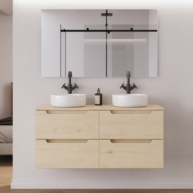Meuble salle de bain SONRIZA 120cm 4 tiroirs calima double vasque ares miroir