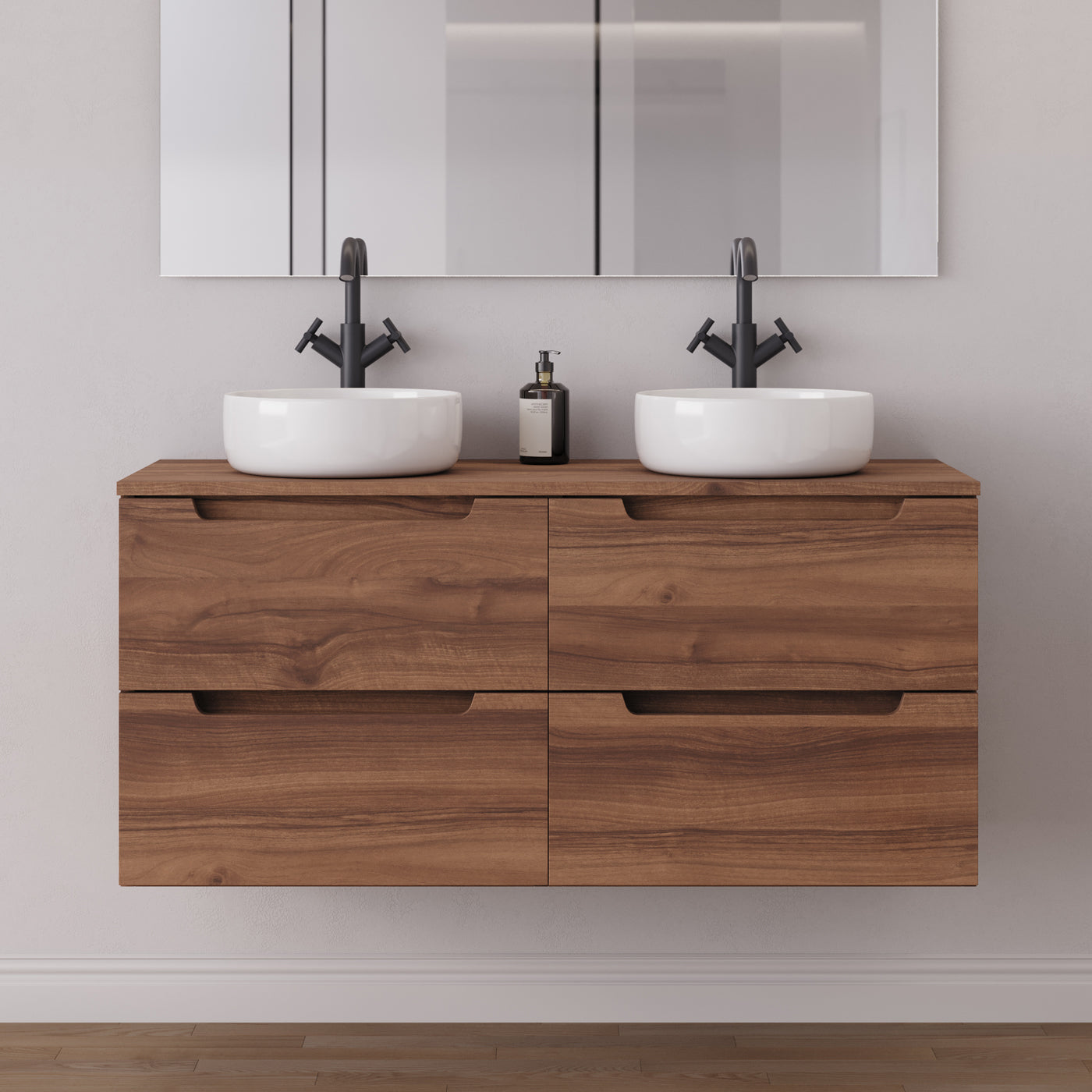 Meuble salle de bain SONRIZA 120cm 4 tiroirs noyer double vasque ares