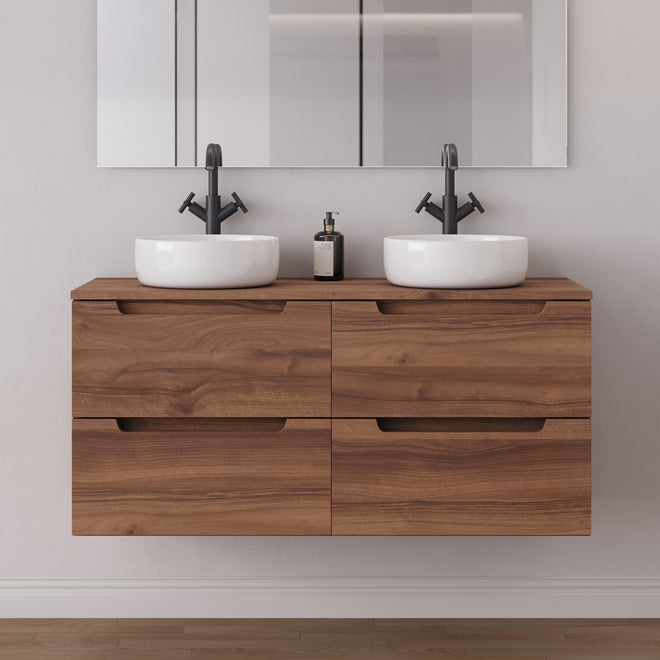Meuble salle de bain SONRIZA 120cm 4 tiroirs noyer double vasque ares