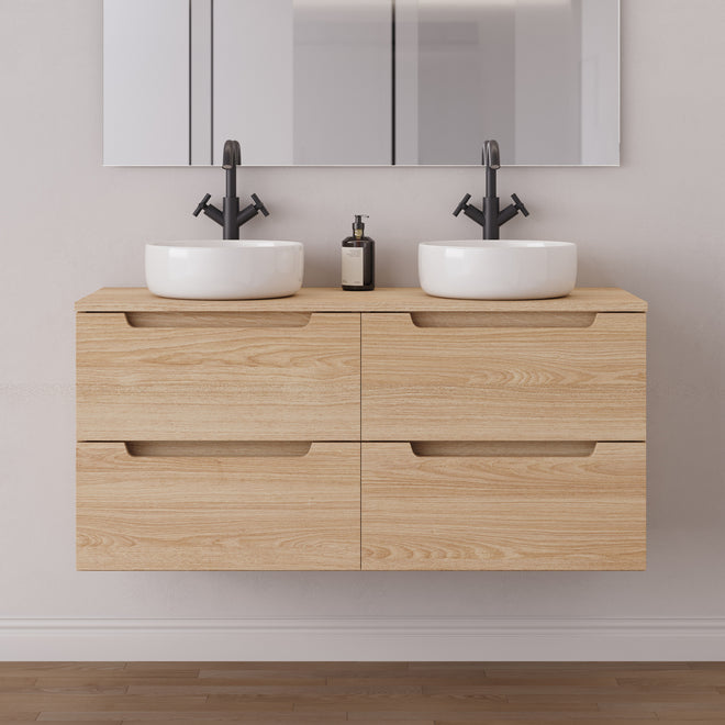 Meuble salle de bain SONRIZA 120cm 4 tiroirs roble era double vasque ares
