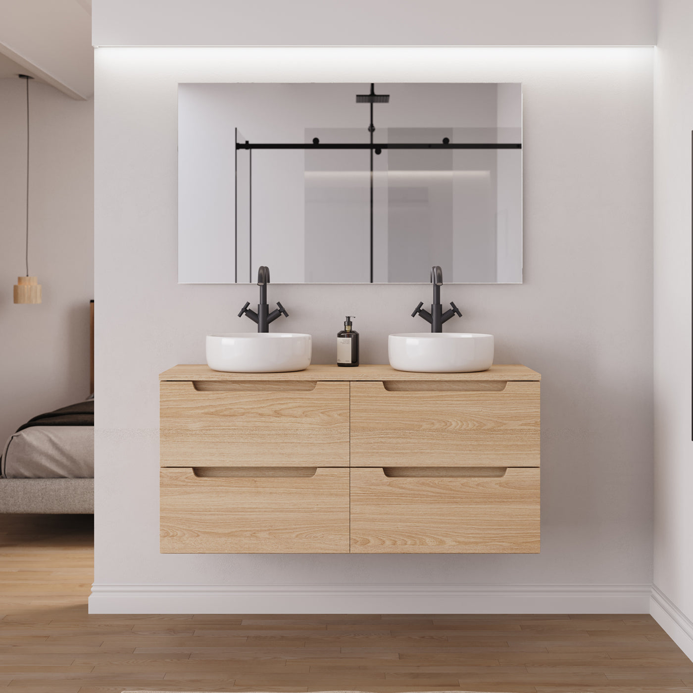 Ambiance Meuble salle de bain SONRIZA 120cm 4 tiroirs roble era 2 vasques ares
