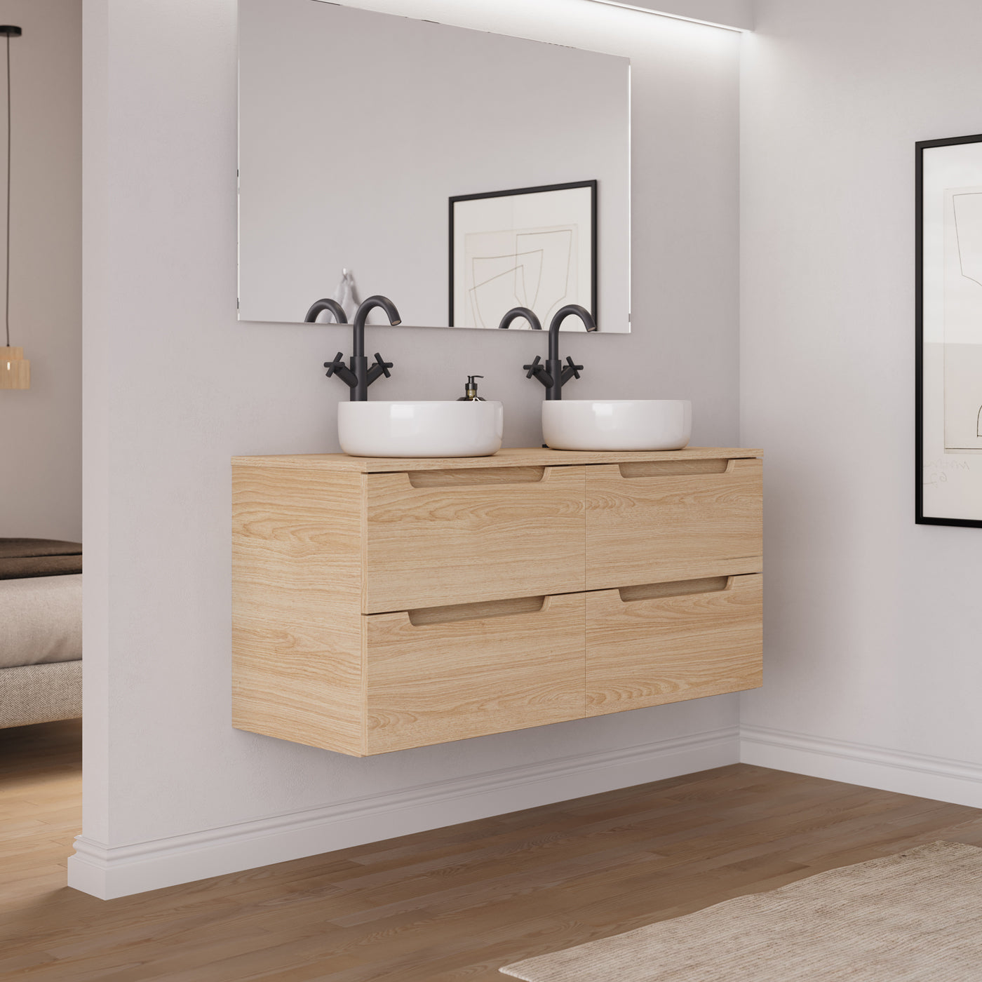 Ambiance Meuble salle de bain SONRIZA 120cm 4 tiroirs roble era 2 vasques ares
