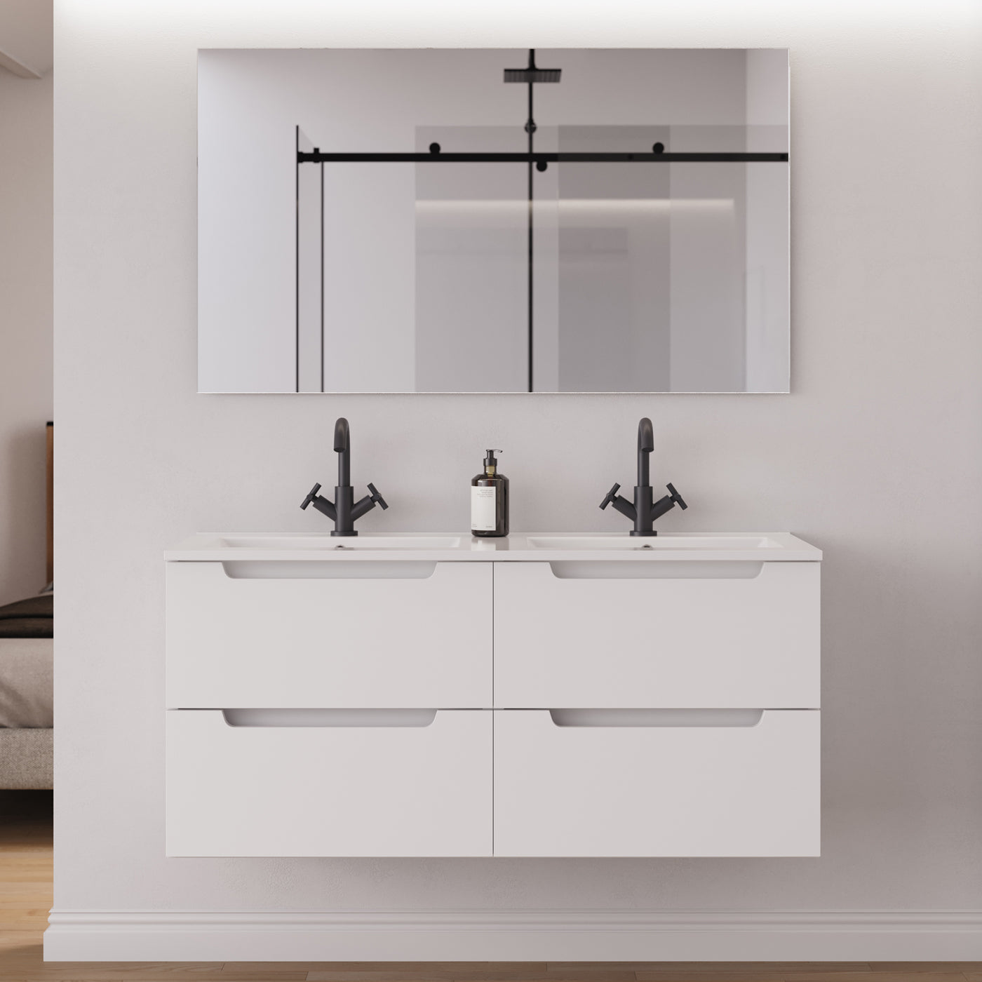 Meuble salle de bain SONRIZA 120cm blanc double vasque miroir