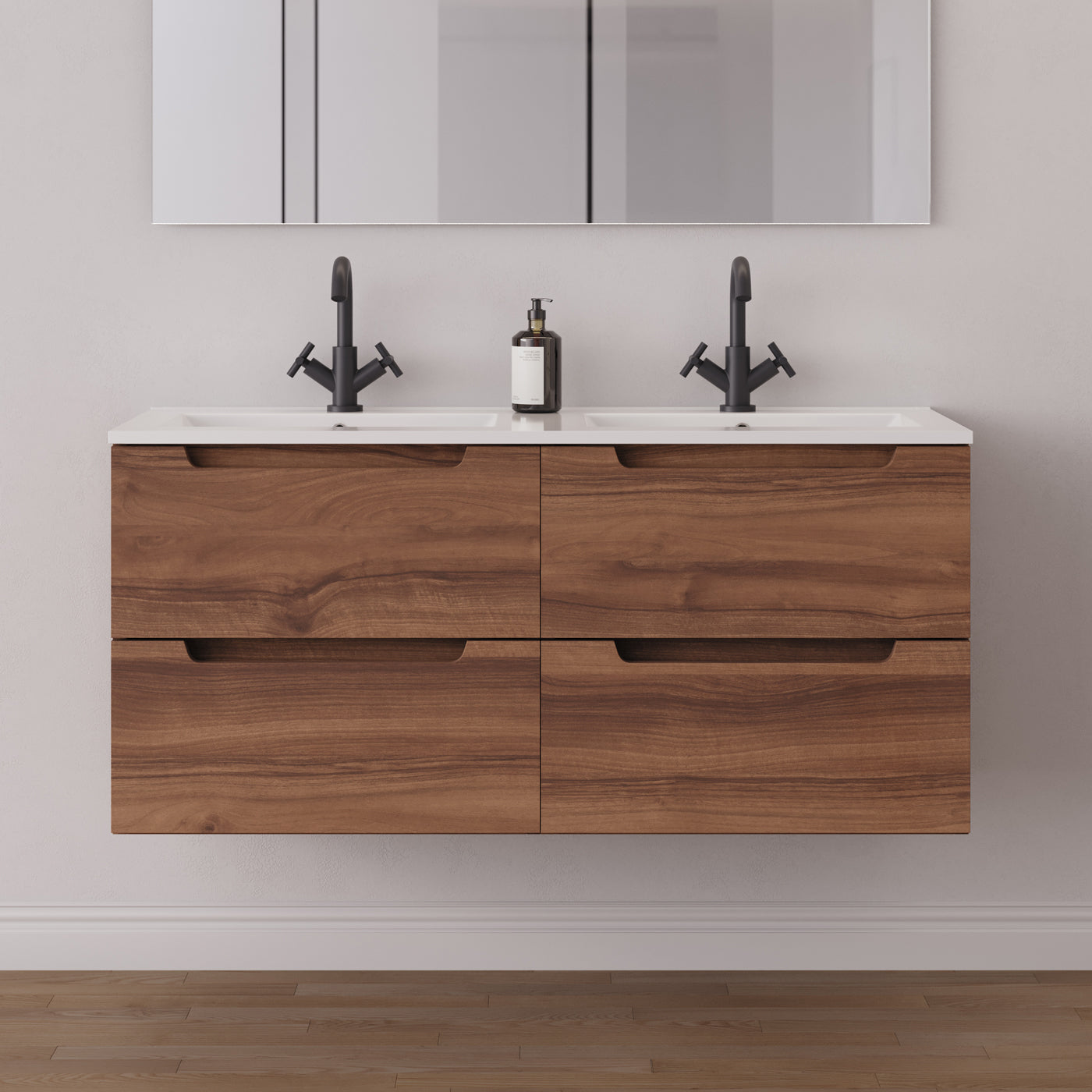 Meuble salle de bain SONRIZA 120cm noyer double vasque