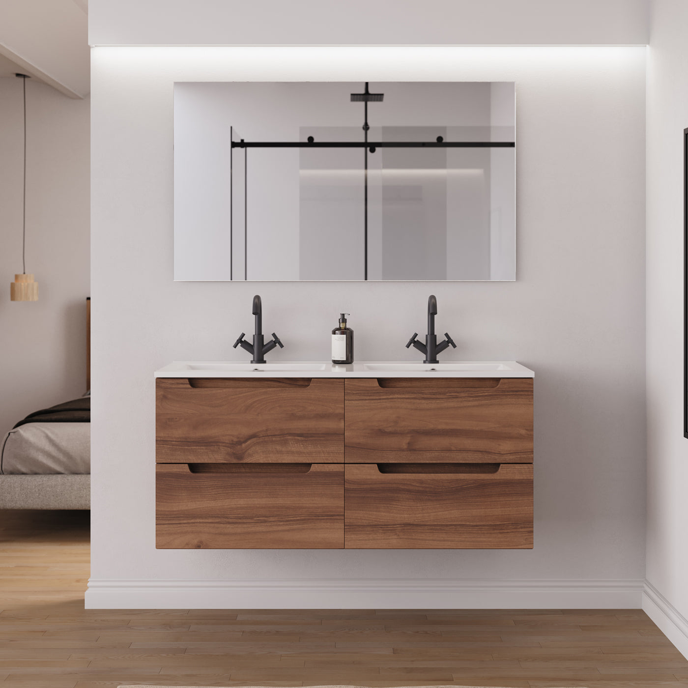 Ambiance Meuble salle de bain SONRIZA 120cm noyer double vasque