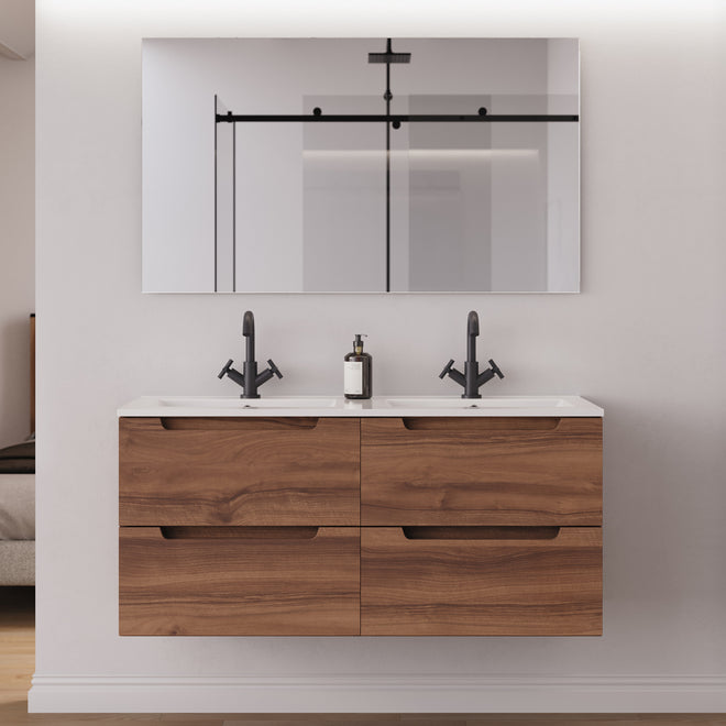 Meuble salle de bain SONRIZA 120cm nogal double vasque miroir
