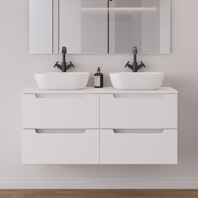 Meuble salle de bain SONRIZA 120cm 4 tiroirs blanc double vasque zeus