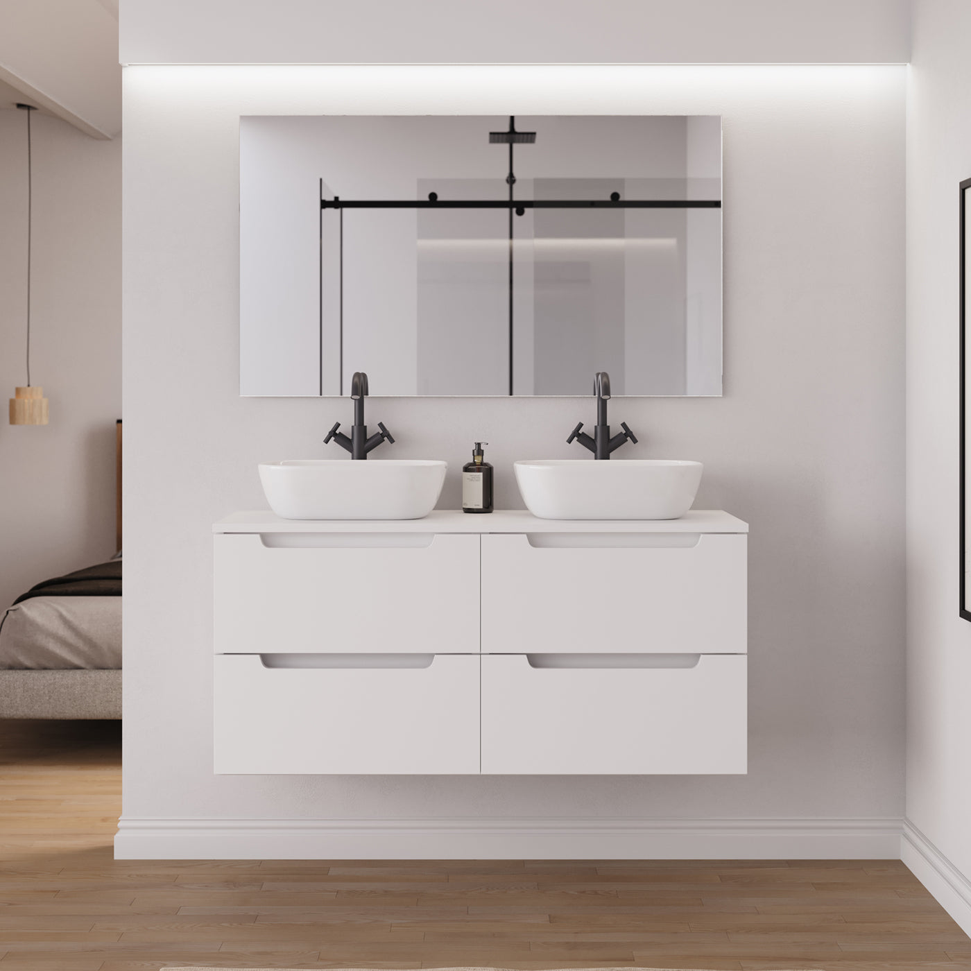 Ambiance Meuble salle de bain SONRIZA 120cm 4 tiroirs blanc double vasque zeus