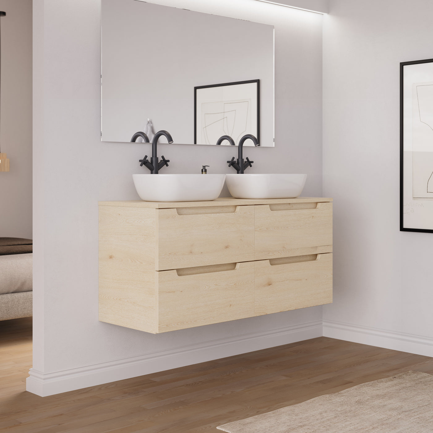 Ambiance Meuble salle de bain SONRIZA 120cm 4 tiroirs calima 2 vasques zeus