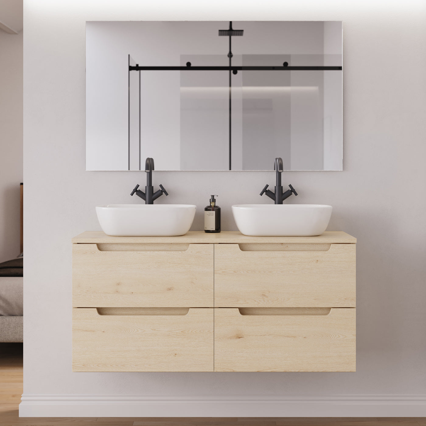 Meuble salle de bain SONRIZA 120cm 4 tiroirs calima double vasque zeus miroir