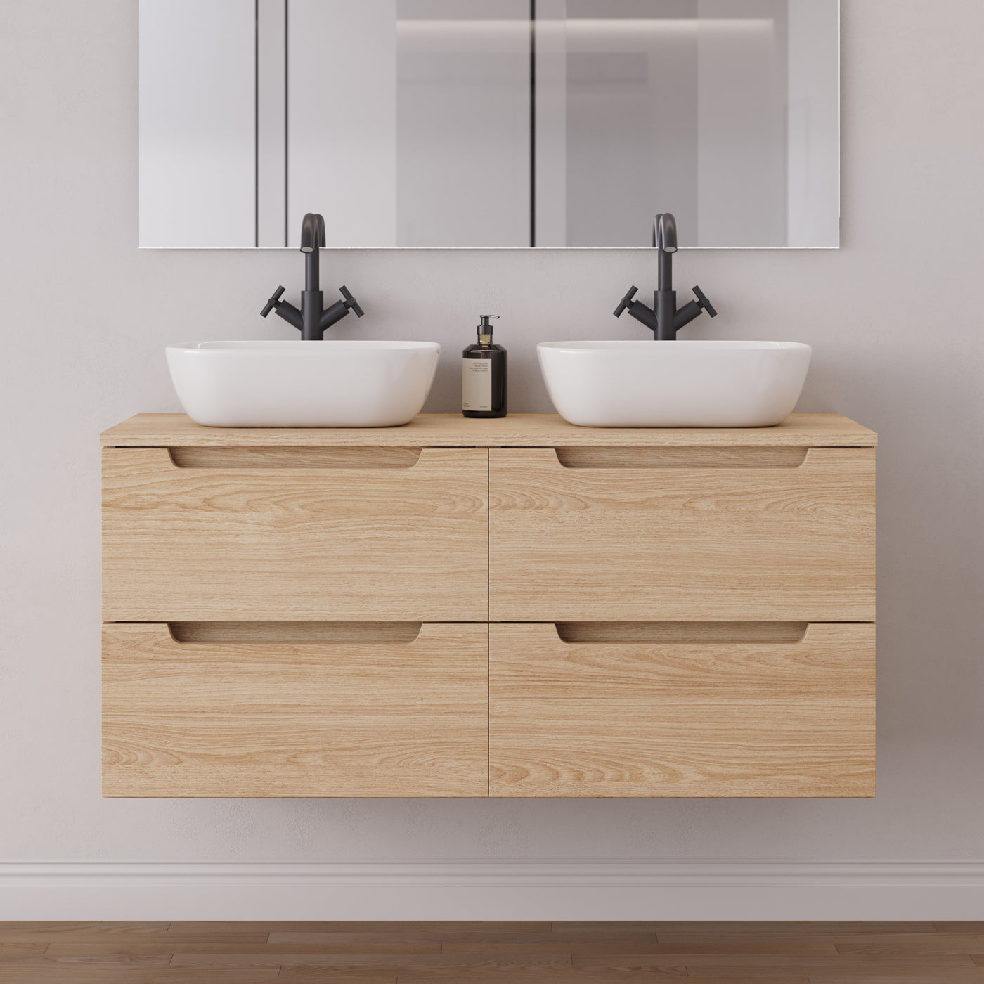 Meuble salle de bain SONRIZA 120cm 4 tiroirs roble era double vasque zeus