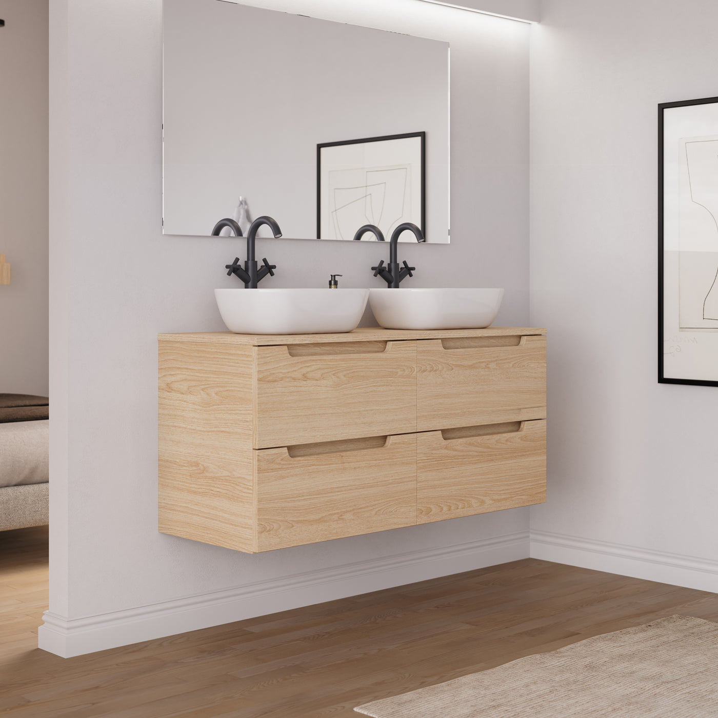 Ambiance Meuble salle de bain SONRIZA 120cm 4 tiroirs roble era 2 vasques zeus