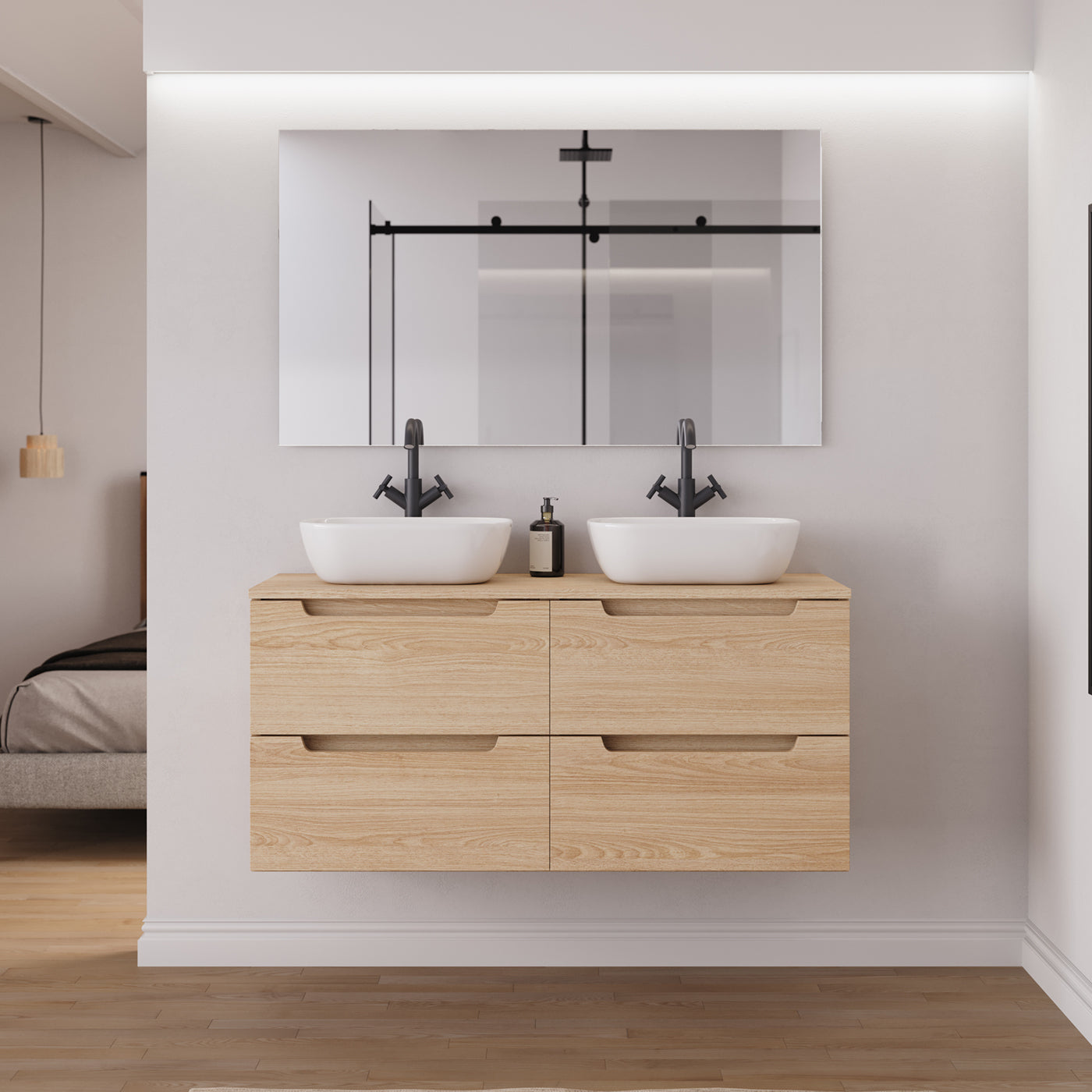 Ambiance Meuble salle de bain SONRIZA 120cm 4 tiroirs roble era 2 vasques zeus