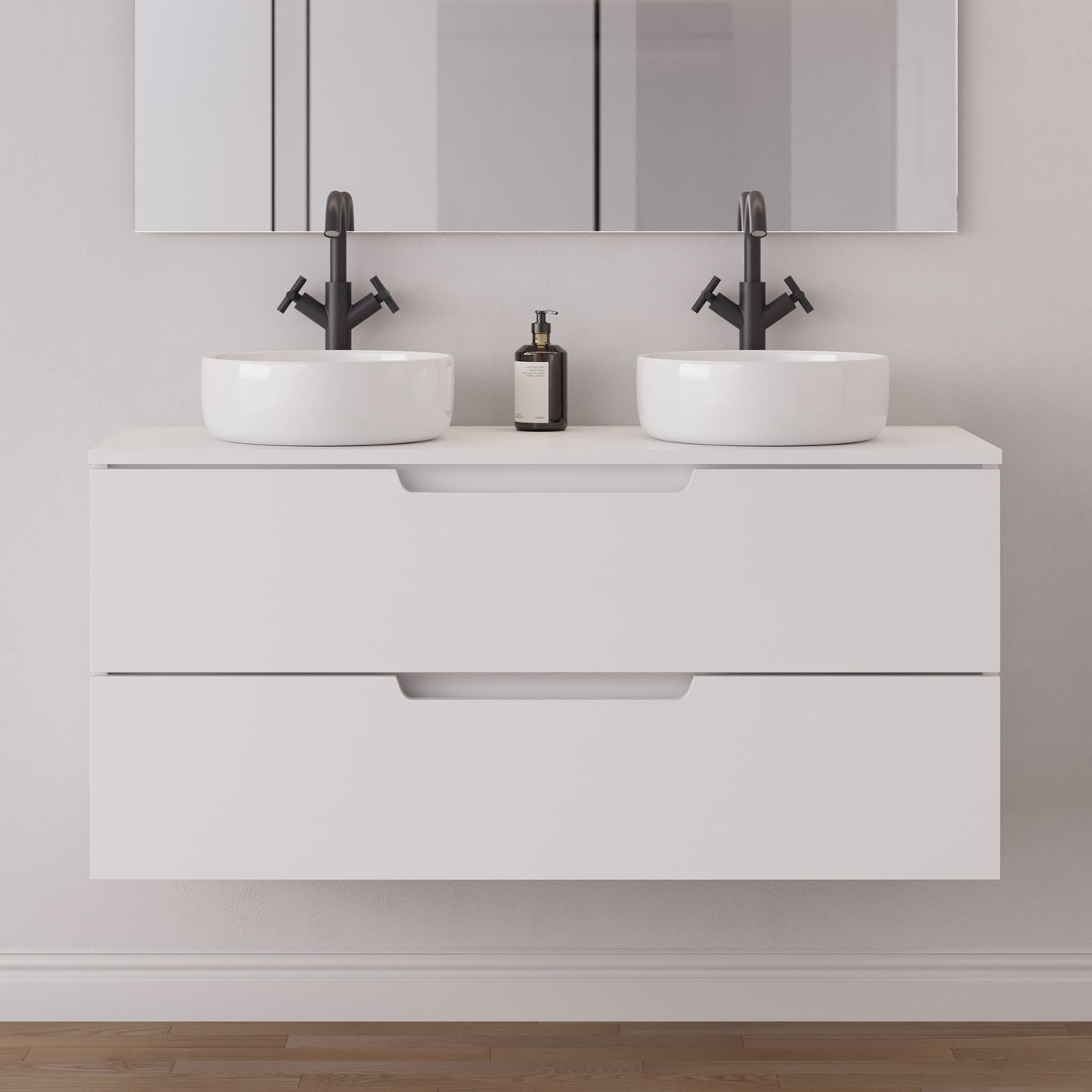 Meuble salle de bain SONRIZA 120cm 2 tiroirs blanc 2 vasques ares
