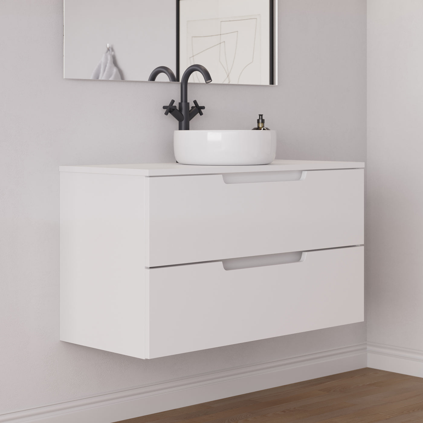 Meuble salle de bain SONRIZA 100cm blanc vasque ares vue profil