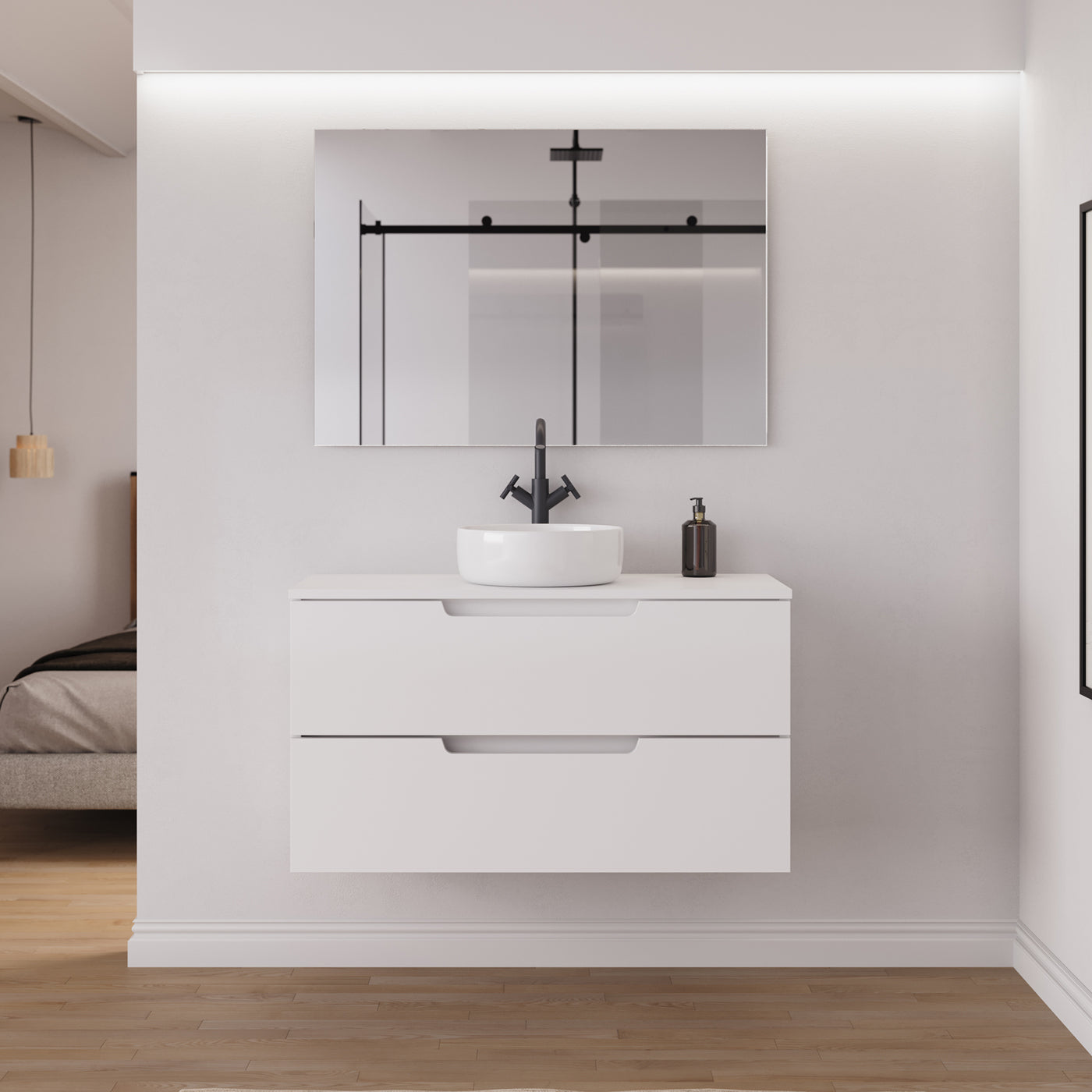Ambiance meuble salle de bain SONRIZA 100cm blanc vasque ares 