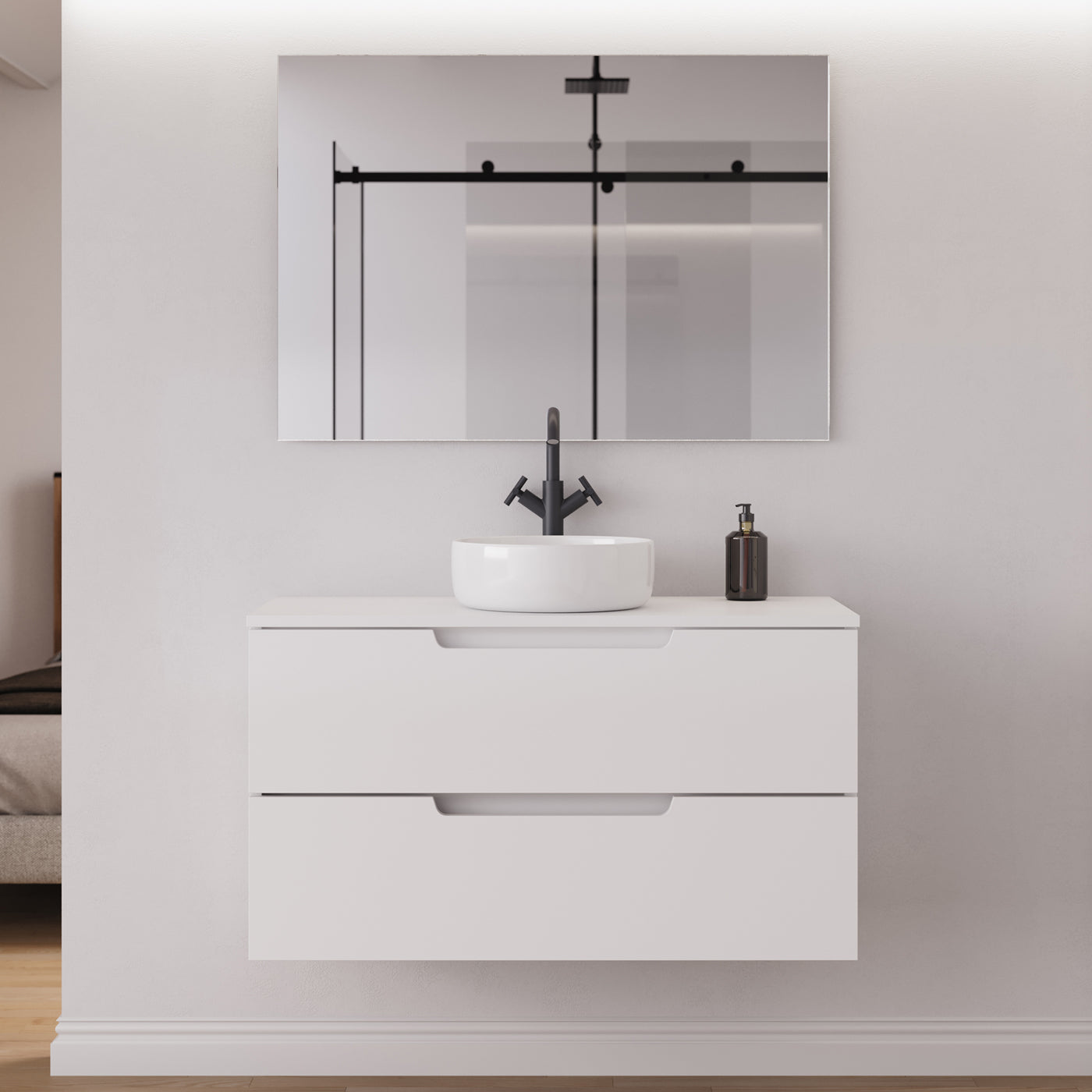 Meuble salle de bain SONRIZA 100cm blanc vasque ares miroir
