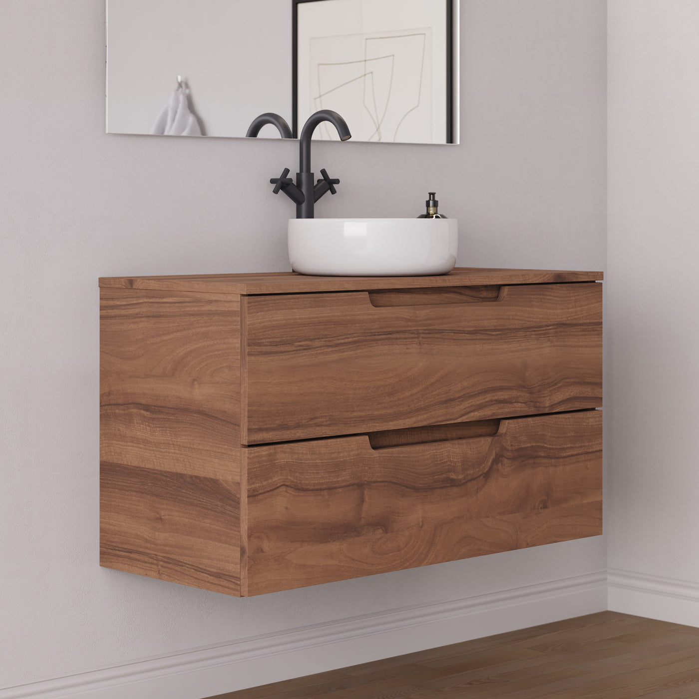 Meuble salle de bain SONRIZA 100cm noyer vasque ares vue profil