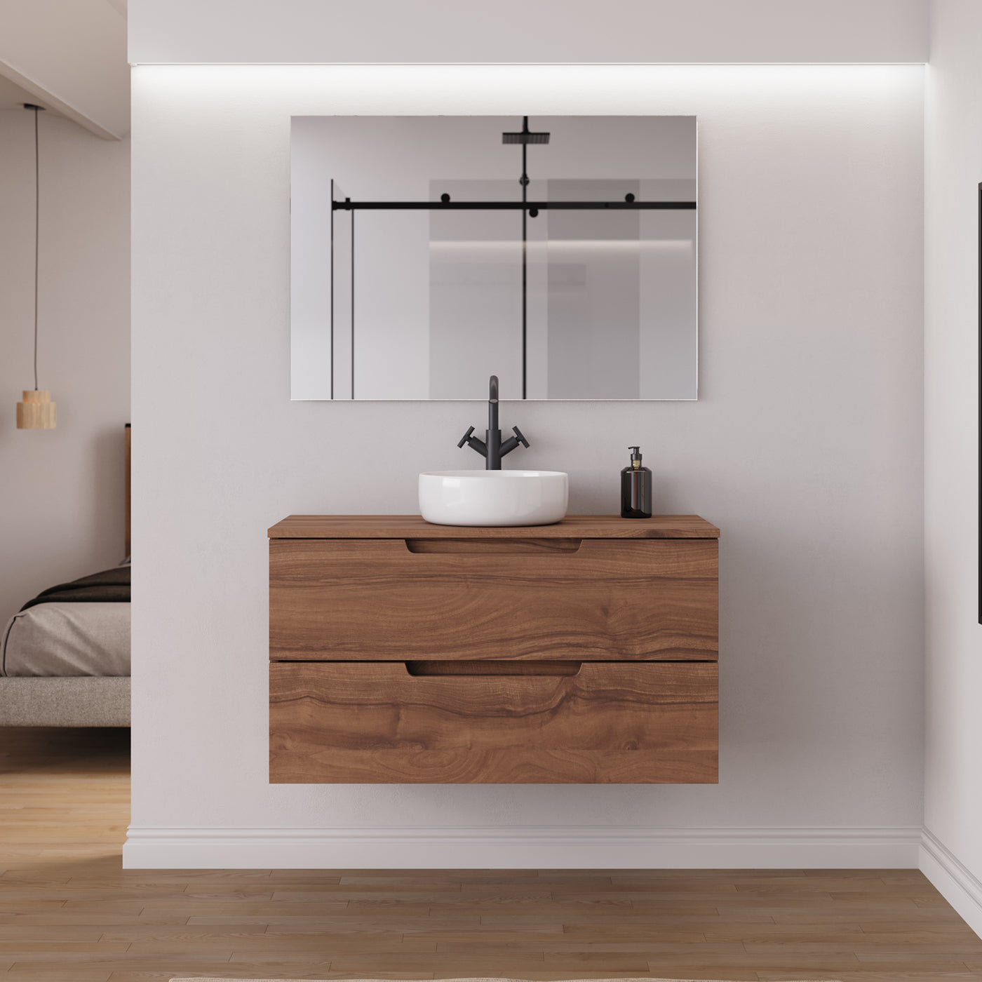 Ambiance Meuble salle de bain SONRIZA 100cm noyer vasque ares