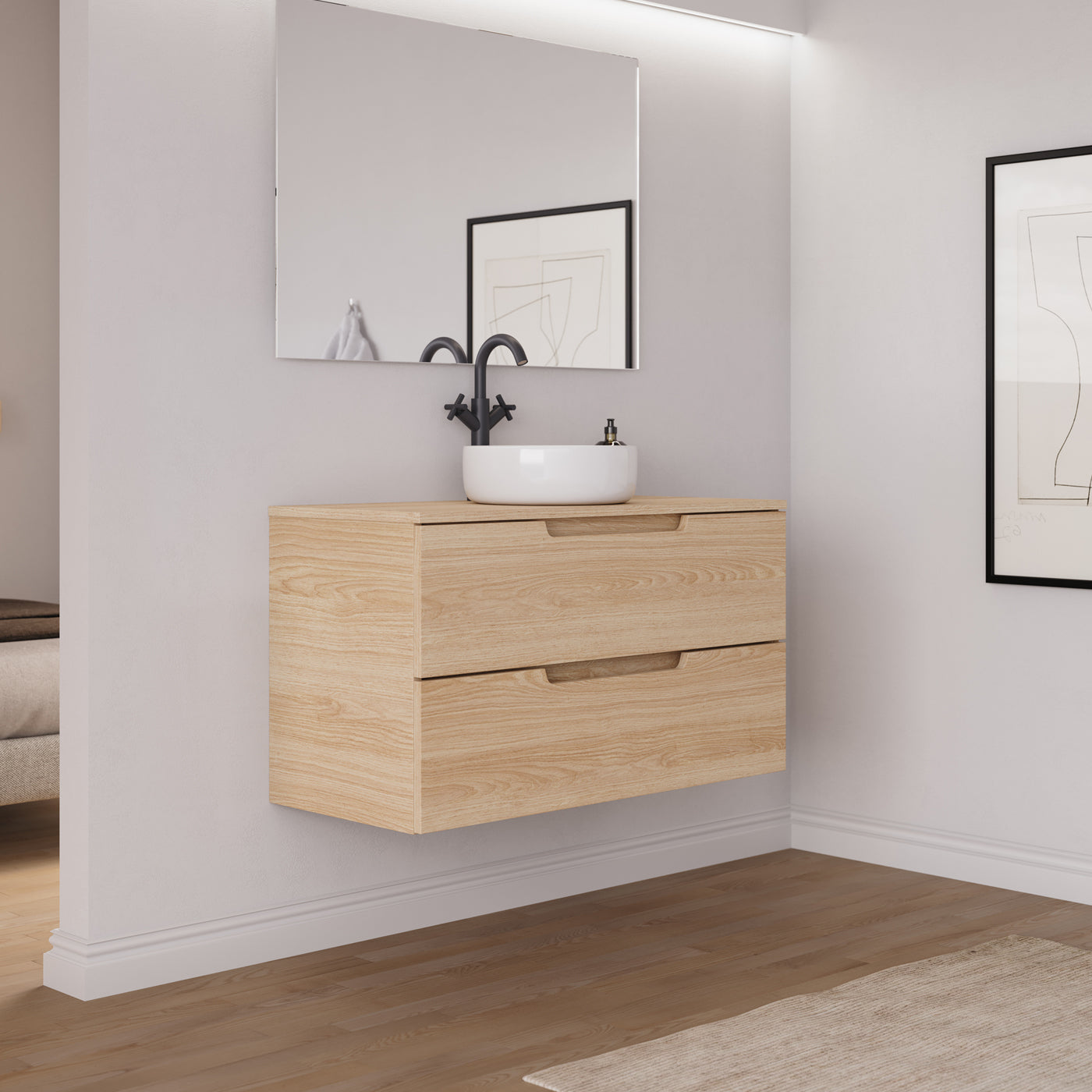 Ambiance meuble salle de bain SONRIZA 100cm roble era vasque ares vue profil