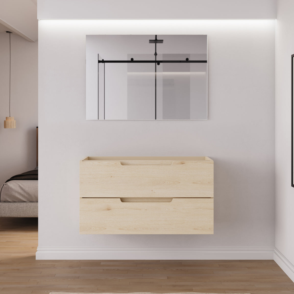 Meuble salle de bain sans vasque SONRIZA 100cm 2 tiroirs calima