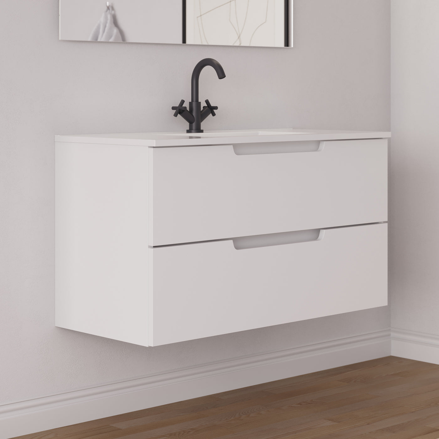 Meuble salle de bain SONRIZA 100cm blanc vue profil