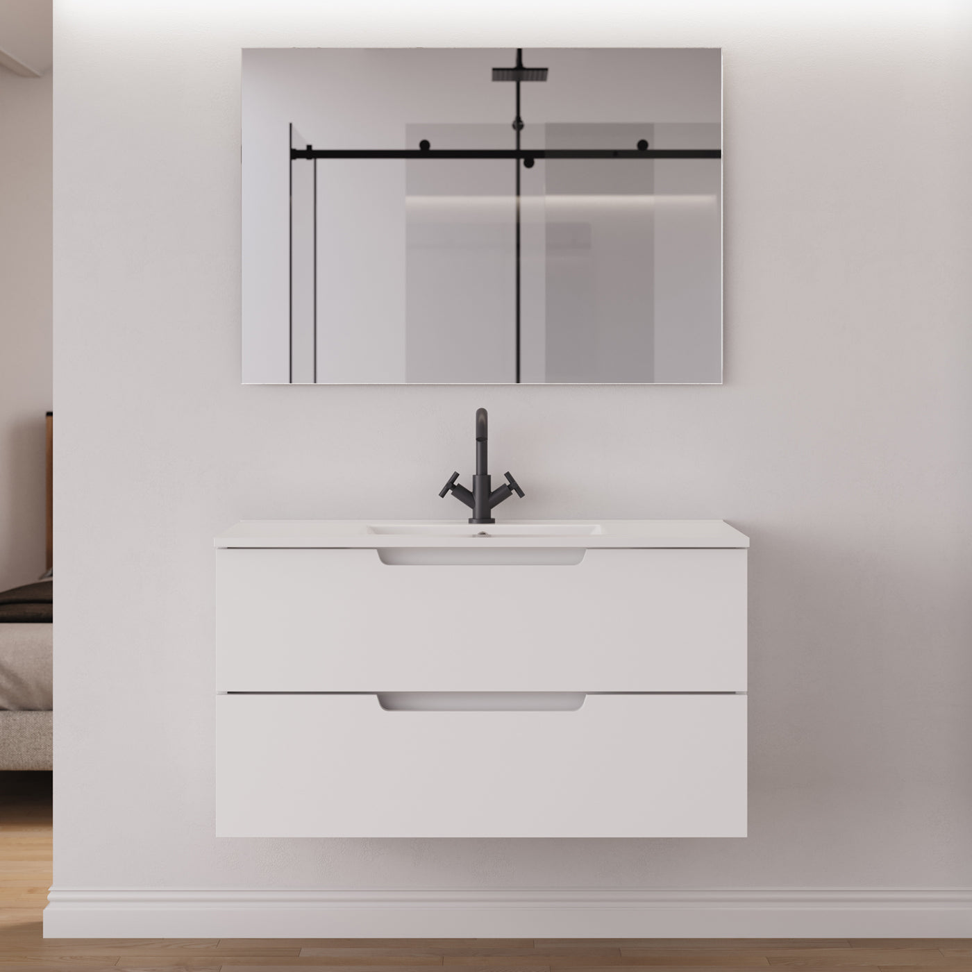 Meuble salle de bain SONRIZA 100cm blanc miroir